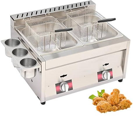 Friggitrice a Gas Professionale Friggitrice per Food Truck in Acciaio Inox, Design a Risparmio Energetico, Perfetta per Cucine Di Food Truck E Ristoranti(2 tank)
