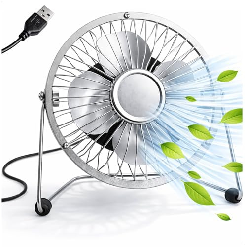 com-four® ventilatore da tavolo USB 14,5 x 15 cm – mini ventilatore silenzioso per ufficio e smart working – ventilatore compatto per laptop e scrivania (Argento Argento)