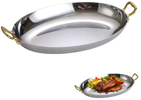 Padella per paella per frutti di mare, pentole in acciaio inox con doppi manici, teglia ovale per uso domestico e ristorante