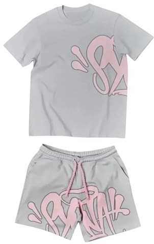 NUSGEAR Conjunto Hombre Mujer Estampado Camiseta de Manga Corta Pantalones cortos Hip Hop Y2K Chándal Conjunto Hombre Mujer de 2 piezas Traje de Jogging de Verano