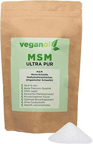 Veganol ® MSM microkristallines Pulver, 1kg, Methylsulfonylmethan Made in Germany, vegan, höhere Bioverfügbarkeit als Tabletten/Kapseln, 99,9% rein, Nahrungsergänzung für Mensch und Tier geeignet