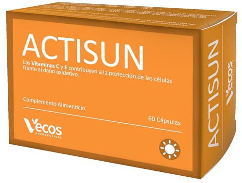 Actisun Betacaroteno para un Bronceado Natural y Luminoso | Antioxidante con Vitaminas C y E para la Protección de la Piel contra Radiaciones Ultra Violetas (60 cápsulas (1 Caja), 1)