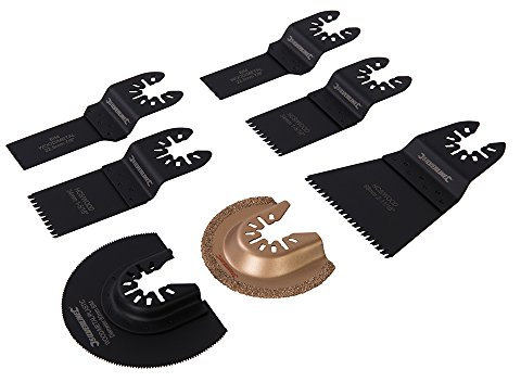 Loops 7 Piece Multi-Tool Cutting Set – Bi-Metal Wood Plastic & Tile Oscillating Cutter – High Speed & Carbon Attachments – Door Frame Wall Floor Tiles Timber Skirting