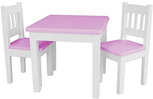 k koma Spielecke Kinder Sitzgruppe Kindertisch Kinderstuhl x 2 Massiv Kiefer Holz Neu (WEIß/ROSA)