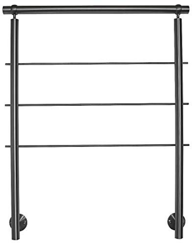 TIBU Geländer Edelstahl Handlauf für seitliche Montage 0,8m - 5,95m für Treppe Balkon Terrasse mit waagerechte Streben - Variante: Länge 80 cm mit 2 Pfosten und 3 Streben Seitenabstand 30mm
