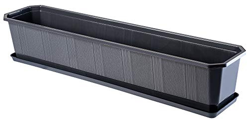 KADAX Jardinière 80 cm Anthracite – Jardinière avec Soucoupe – Pot de Fleurs rectangulaire en Plastique – Pot de Fleurs pour intérieur et extérieur – Balcon et terrasse