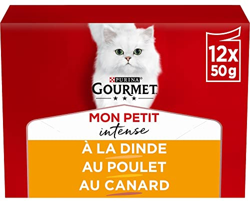 Gourmet Mon Petit - Au Poulet, au Canard, à la Dinde - 12 x 50 g - Sachets Fraîcheur pour Chat Adulte