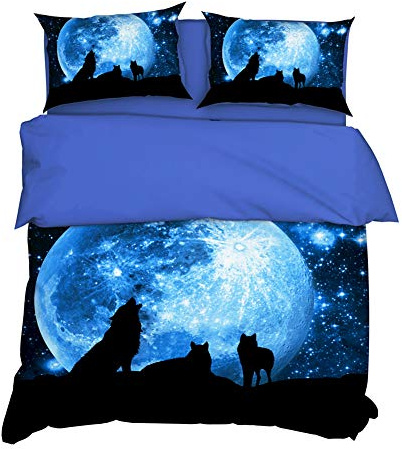 AYMAING Bettwäsche Set Wolf Muster Design mit Reißverschluss, Bettbezug 135 x 200 cm + 2 Kissenbezügen 80 x 80 cm, Super Weiche Mikrofaser