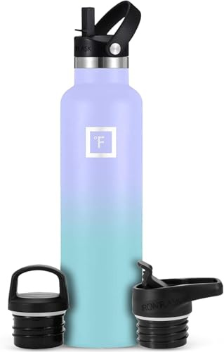 IRON °FLASK Edelstahl Trinkflasche mit 3 Deckel - Auslaufsicher Thermosflasche - Metall Wasserflasche Doppelwandig Isoliert BPA-freie fur Sport Schule Fitness Camping