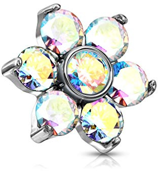 Paula & Fritz® Aufsatz-Dermal Anchor Zirkonia Blume 316L Chirurgenstahl viele Farben und Gewindestärken Haut-Anker Skin Diver Implantat Kugel Flower