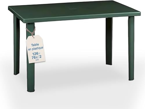 Tomaino - Rechteckiger Gartentisch aus Kunststoff - Außentisch mit abnehmbaren Beinen und Loch für Sonnenschirm - Gartentisch Grün