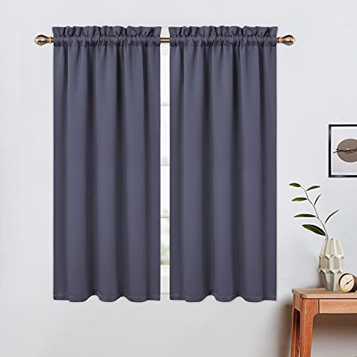 LinTimes Halbe Verdunkelungsvorhänge,Geräuschreduzierung Moderne Half Cafe Küchenvorhänge Kurzer Vorhang Jalousien für kleine Fenster 66cmx114cm(26x45 inch),2 er Set Dunkelgrau