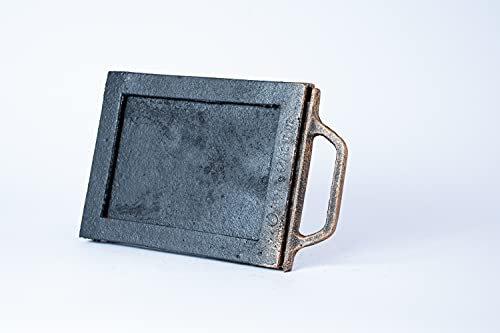 SEZAM Drosselschieber zur Luftregulierung aus Gusseisen, Rauchgasdrosselung, Kaminschieber - für Pizzaofen - Brotofen - Steinofen - Holzofen, 25 x 1,5 x 16 cm, kupferfarben bemalt