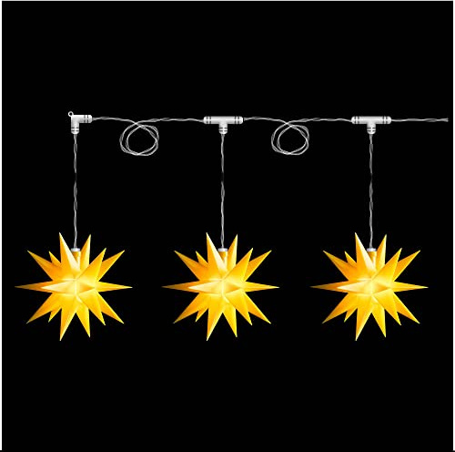 Novaliv Weihnachtsstern Dekostern Lichterkette | 8cm Sterne 3,5m Länge | 3er Sternenkette GELB | nur Innen | LED mit Baterriefach | Weihnachtsdeko Stern beleuchtet