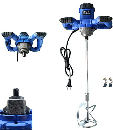 550W Malaxeur à mortier, Mélangeur Électrique portatif avec 6 Réglable Vitesses, 0-1700 tr/min, M14 Barre Spirale Chromée, Agitateur Malaxeur Pour mortiers et coulis de béton, Bleu