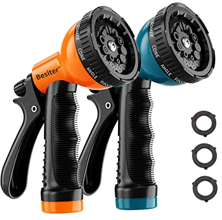 Besiter Garden Hose Nozzle Sprayer: 2 Pack 10 Watering Patterns Spray Nozzles Heavy Duty Hose Head Hose Attachment