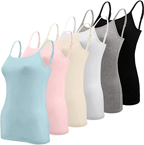 BQTQ 6 Pezzi Canottiera Donna Canotta Top Regolabile Spalline Canottiere per Donna e Ragazze, Nero, Bianco, Grigio, Azzurro, Rosa, Beige, S
