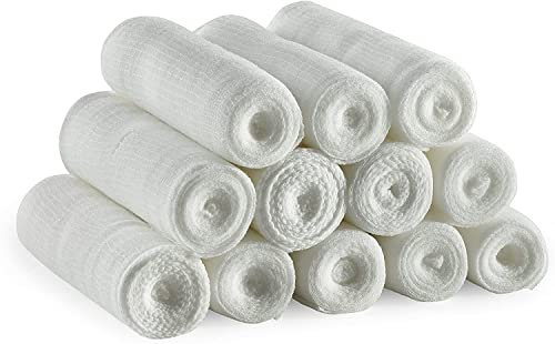 Rollos de vendas de gasa - Paquete de 12, 7 cm x 5 m por rollo de vendas de gasa de grado médico y envoltura de vendas elásticas para vendar todo tipo de heridas