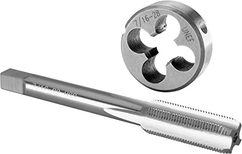 Burkit 1.1 cm-28 UN Gewindeschneider-Set rechts | 7/16 x 28 UN-Maschinengewindebohrer und runde Schneideisen, zum Schneiden oder Reparieren von Gewinden auf Metall.