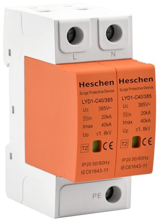 Heschen Överspänningsskyddsanordning, LYD1-C40/385, 2P 385V 20KA, brandsäker, lågspänningsstoppare, 35 mm DIN-skenmontering