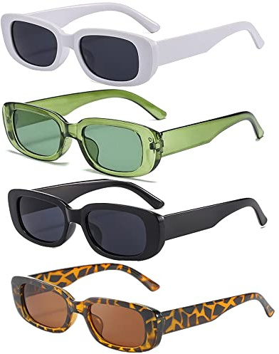 FSMILING 2/4 Stück Vintage Sonnenbrille Damen Set Retro Rechteckige Sonnenbrillen Damen Bunt 90er Trendy Brille Für Damen