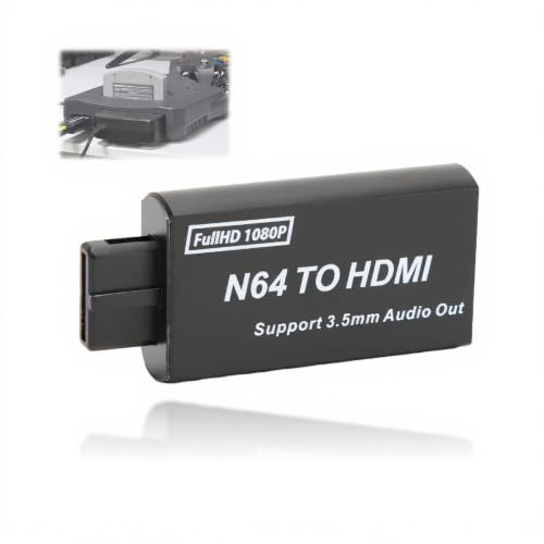 Zunate Convertidor N64 a HDMI, Adaptador de Videojuegos 1080P con Interfaz de 3,5 Mm, Soporte de Conversión de Señal para PAL NTSC, Plug and Play