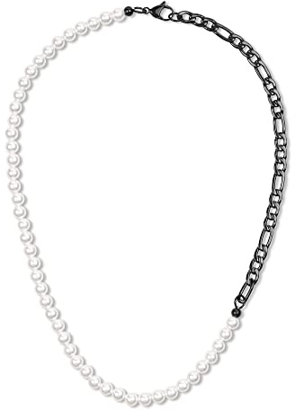GAVU Herren Geschenk Perlenkette Schwarze Edelstahlkette