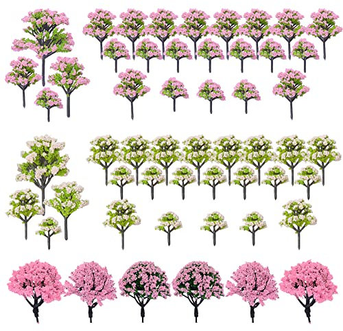 Woohome Alberi Modello, 50 Pz Rosa Modello Alberi in Miniatura Misto Treno Albero Alberi Scenari Ferroviario per Lo Scenario Fai da Te Paesaggio