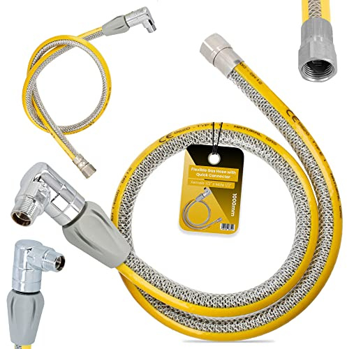Flexibler Gasschlauch mit Schnellkupplung 1/2''IG x 1/2'' AG 1000 mm Propan Butangasschlauch DN12 Edelstahl PVC Butangas Gasanschlussschlauch Schnellkupplung Gasflaschen Campinggeräte Gaskocher Grill