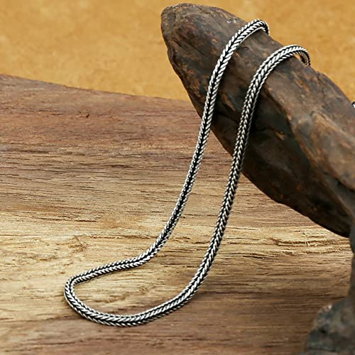 S925 Silber Herren Halskette, 2mm Thai Silber Halskette Kette Retro Mode Schlüsselbein Kette Fuchsschwanz Kette Herrenschmuck 80cm (55cm)
