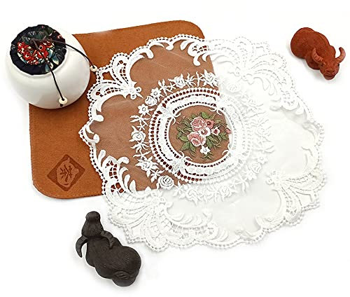 6 Stück Elegante Bestickte Spitze Untersetzer Runden Blumen-Form Matte Tischset Platzsets Tisch Vollhäkel Deckchen Cup Coasters für Esszimmer Küche Bankett Hochzeit Deko,Retro-Spitzen-Tischsets