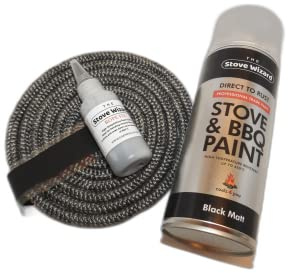 The Stove Wizard Stove Rope Kit 6mm x 2.5m Black | Includes high-temperature adhesive, Includes end-seal tape, Glass fibre rope, For replacing stove door rope