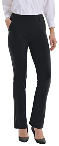 LaiEr Pantalon Femme Ceinture Boucles Stretch Pantalon de Travail Business Casual Jambe Droite Yoga Bootcut Pantalon avec Poches