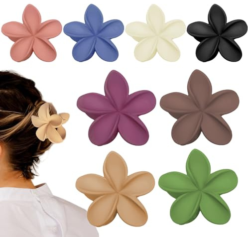 8 Pièces Pince Cheveux Fleur Mate, Pince Fleurs Cheveux Hawaïens pour Cheveux épais, Fleurs Colorées, Antidérapantes Accessoires Cheveux Femme