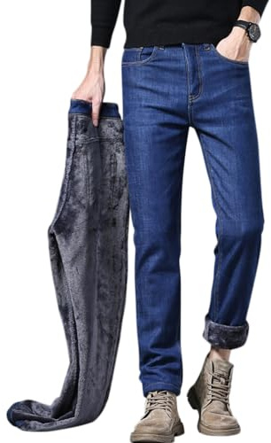 shownicer Jeans Homme Hiver Chaud Doublure Polaire Thermique Stretch Élastique Straight Baggy Denim Pants Vêtement Thermique Pantalon