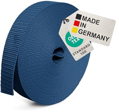 BAUHELD® 10m Universal Gurtband 50mm [Made in Germany] - Gewebe Montage-Band aus Polypropylen - Gurt zum Befestigen, Nähen oder Zubehör für Rucksack, Koffer, Steck-Schnalle, Spannriemen - Dunkelblau