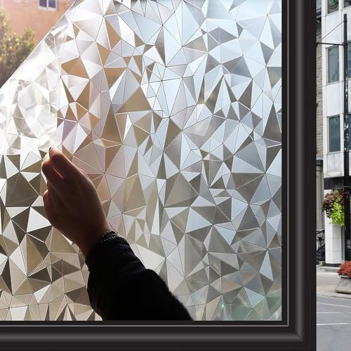 Zindoo Fensterfolie Blickdicht Sichtschutzfolie 3D Facetten 75 x 200 cm | Milchglasfolie Statisch Haftend Ohne Kleber, UV-Schutz Dekorfolie Gute Privatsphäre Schutz für Bad, Wohnzimmer und Türen