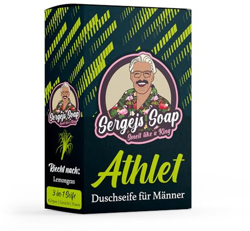 Sergejs Soap - Athlet | Festes Seifenstück 3 in 1 Seife mit 100% natürlichen Inhaltsstoffen | Duft: Zitronengras | Naturkosmetik