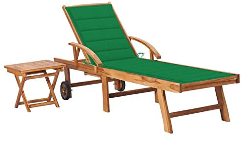 GuyAna Sonnenliege mit Tisch und Auflage Massivholz Teak Gartenliege Strandliege Klappbar Leicht
