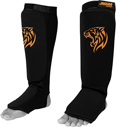 Jaguar Pro Gear - Midnight Cloth Shin Instep Guard for Boxing MMA Muay Thai Kickboxing Training (Black, L/XL)