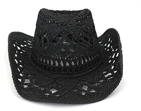 Cowboyhut Strohhut Damen Herren Sommerhut Sonnenhut Strandhut Westernhut Panamahut Unisex Cowboy Hut Cowgirl Hüte Faltbar Krempe Sommerhut (DE/NL/SE/PL, Alphanumerisch, Einheitsgröße, Schwarz)