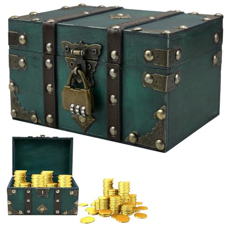 ZoZoMaiy Vintage Schatztruhe aus Holz Kinder Schatzkiste Holz Schatztruhe Klein Piraten Schatztruhe mit Zahlenschloss Geeignet zum Aufbewahren und Dekorieren - 18 X 11 X 10cm