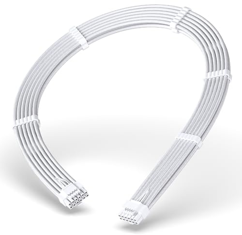 EZDIY-FAB Extension de câble d'alimentation GPU, 16 broches (12+4) 12VHPWR PCIe 5.0 Connecteur Mâle vers Femelle pour RTX4070Ti Super, 4080 Super, 4090, avec peignes de câble-16AWG/ Tout blanc