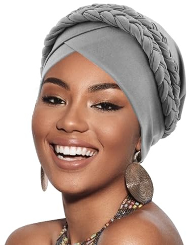DRESHOW Women Turban Pre-Tied Double Twisted Braid Hair Cover Wrap Hat African Beanie Headwraps Chemo Cancer Cap