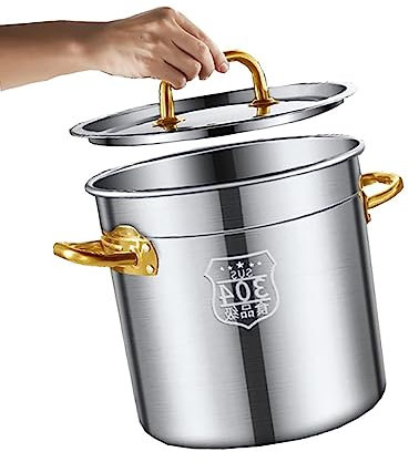 Olla - Olla con Tapa, Olla Grande, Olla de Acero Inoxidable con Tapa, Ollas para Freír/Cocinar/Guisar, Cubo de Agua Estable y Resistente, 30-90L M