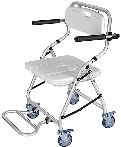 Toilettenstuhl für Senioren, Toilettenstuhl Faltbar,Toilettenstuhl mit Rollen, Duschhocker für Senioren,Toilettensitz für Ältere und Behinderte