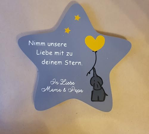 Grabdeko für Sternenkind | wetterfester personalisierter Stern mit Elefant | kindgerechte Grabgestaltung