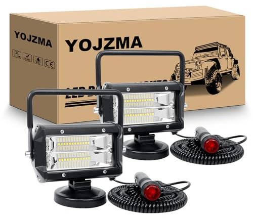 YOJZMA 2 pezzi 5 pollici 72W Faro da lavoro a LED con base magnetica, 12V | Spina accendisigari 5m, maniglia portatile, impermeabile IP67, 12V/24V, faro di profondità per fuoristrada 4x4/SUV/ATV/UTV