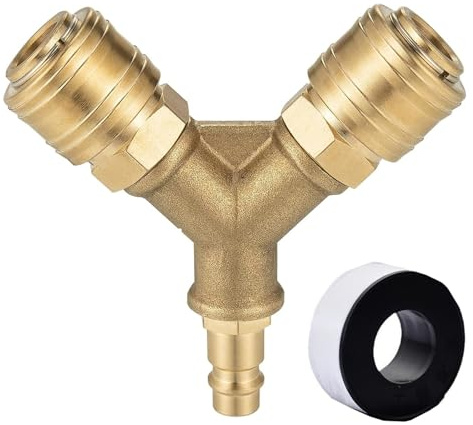Druckluftverteiler 2 fach Messing Druckluftweiche mit 2 Schnellkupplungen Robuster Druckluftanschluss für Luftschlauch Kompressor