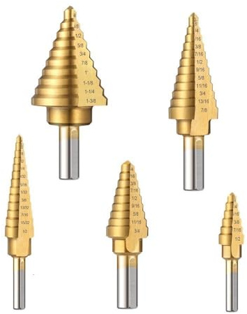 6Pcs HSS Titanium Plating 50 Steps Drill Bit Tools Machine Center Positioning Hole Opener Drill With Aluminum Toolbox Practical(Baking-process)